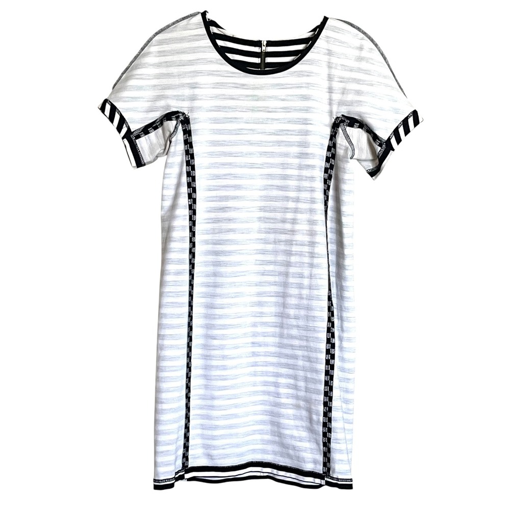 J.Crew Womens Black White Striped Short Sleeve Shift Dress Medium Stretch Cotton - Picture 9 of 13